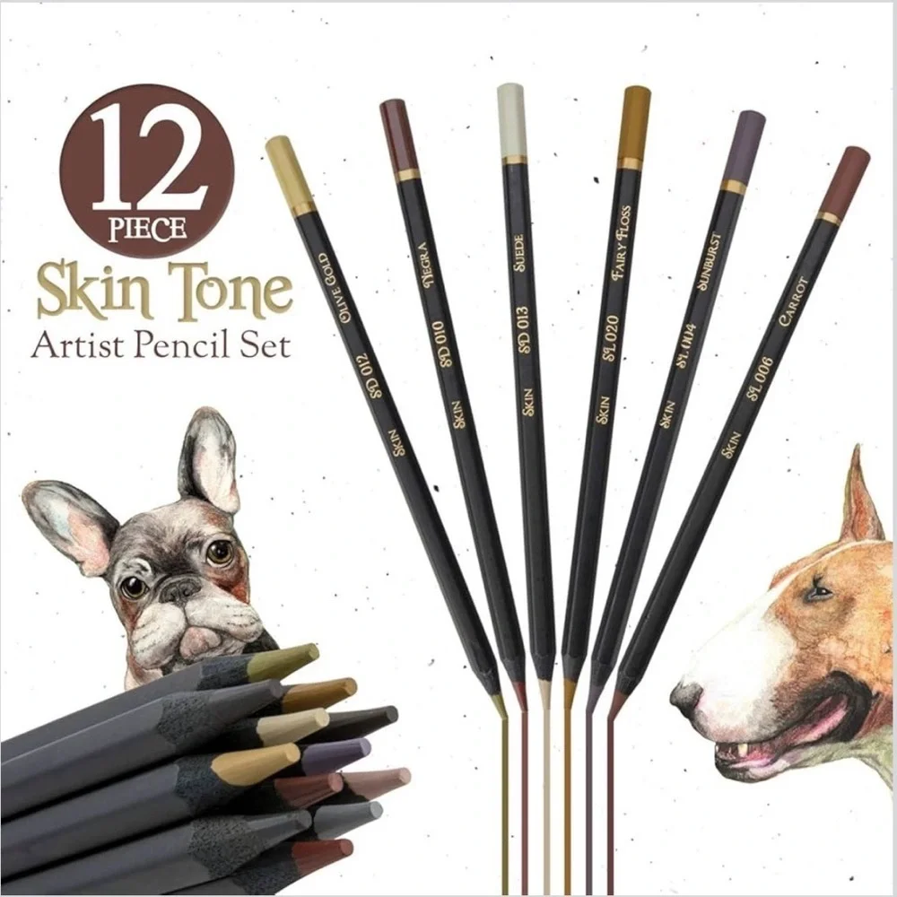 Black Widow Skin Tone Colored Pencils Set of 12 Soft Core Portrait Colors
